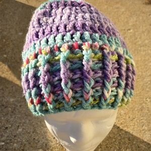 Handmade Colorful Knit Beanie Purple Blue And Pink